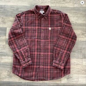 Carhartt Trumbull Flannel Shirt Mens LARGE Brick Red Dark Cedar Plaid 102824 224